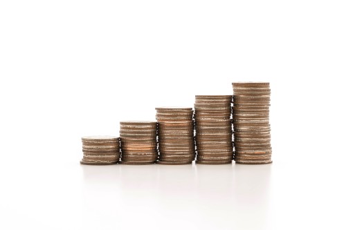 Coin stacks on a white background